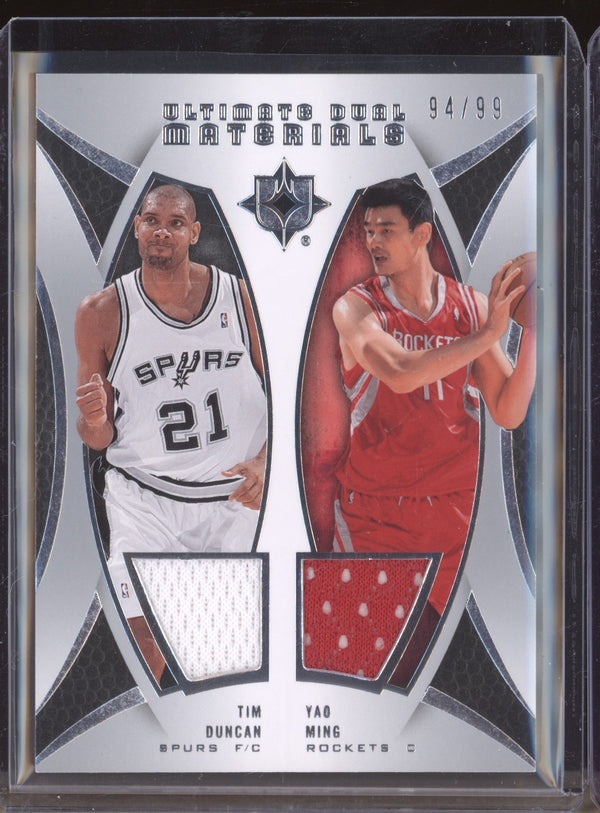 Tim Duncan / Yao Ming 2007-08 Upper Deck Ultimate Collection DIM-MD Ultimate Dual Materials 94/99