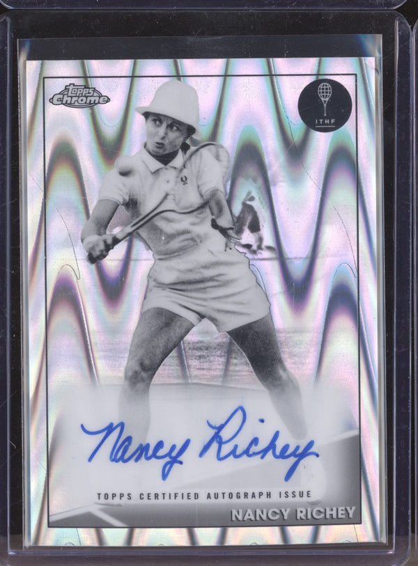 Nancy Richey 2021 Topps Chrome Tennis CA-NR Black and White Ray Wave Auto 4/5