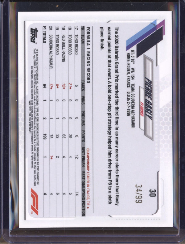 Pierre Gasly 2021 Topps Chrome Formula 1 30 Green Ray Wave 34/99