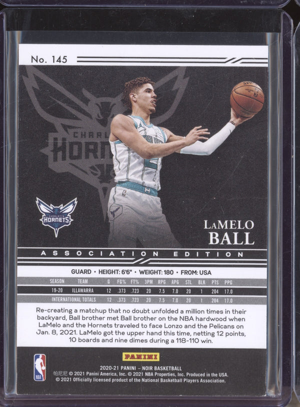 LaMelo Ball 2020-21 Panini Noir 145 Association Holo Silver RC 7/25