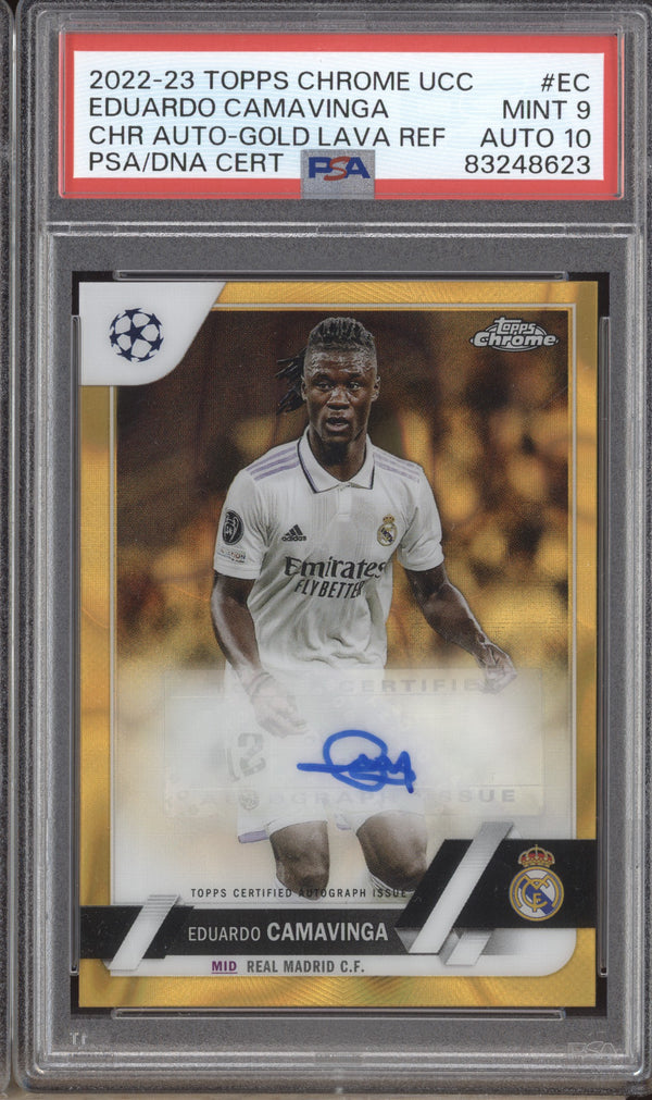 Eduardo Camavinga 2022-23 Topps Chrome UCC CA-EC Gold Lava Auto PSA 9/10