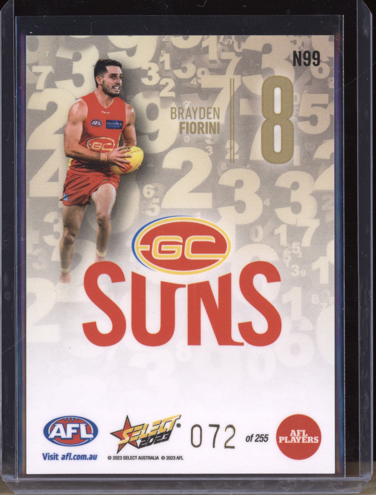 Brayden Fiorini 2023 Select Footy Stars N99 Numbers Gold 72/255