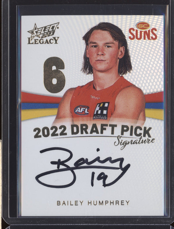 Bailey Humphrey 2023 Select Legacy DPSG6 Draft Pick Signature Gold RC 48/90