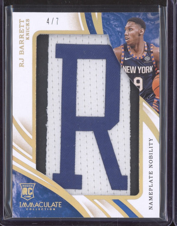 RJ Barrett 2019-20 Panini Immaculate JP-RJB Nameplate Nobility RC 4/7