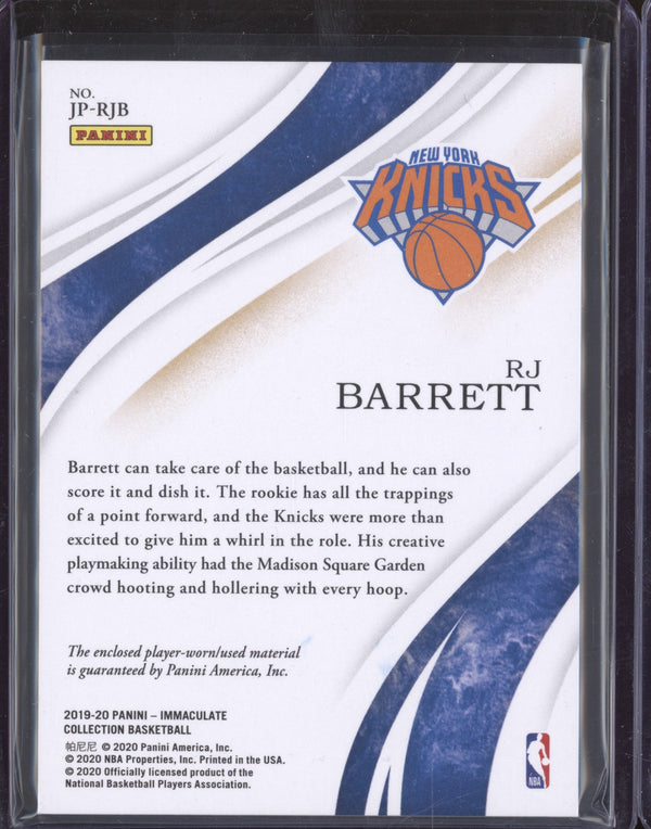 RJ Barrett 2019-20 Panini Immaculate JP-RJB Nameplate Nobility RC 4/7