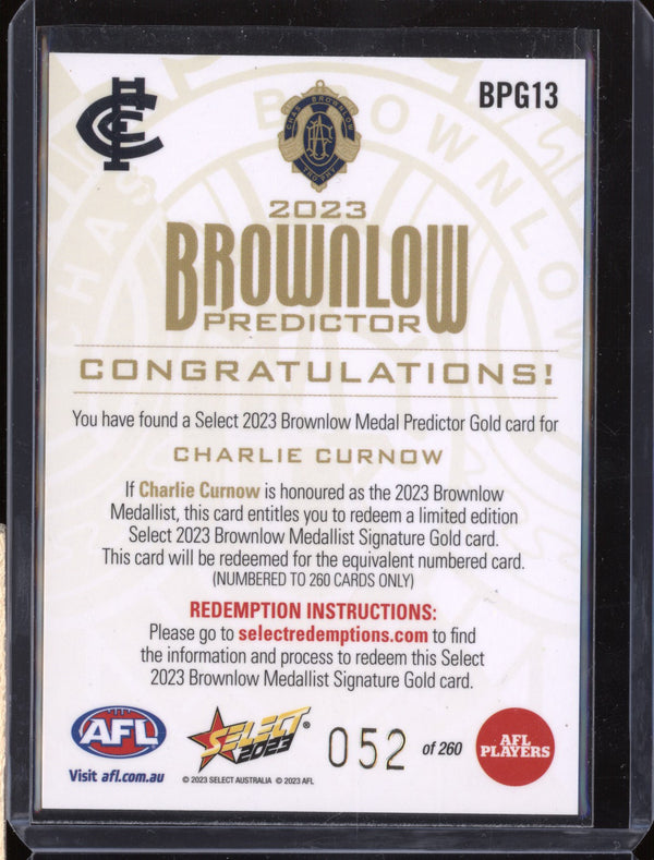 Charlie Curnow 2023 Select Footy Stars BPG13 Brownlow Predictor Gold 52/260