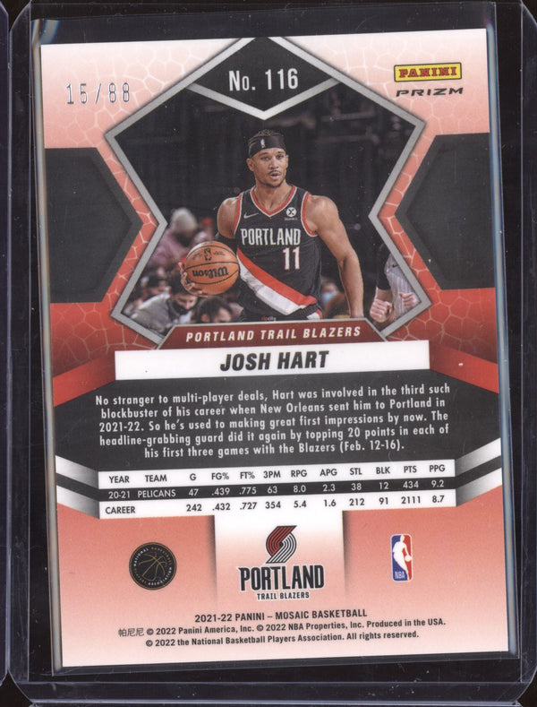 Josh Hart 2021-22 Panini Mosaic 116 Choice Red & Yellow 15/88