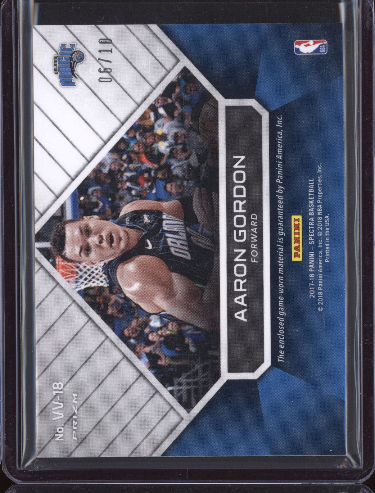 Aaron Gordon 2017-18 Panini Spectra VV-18 Vested Veterans Patch Gold 6/10