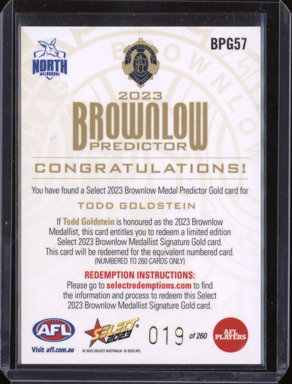 Todd Goldstein 2023 Select Footy Stars BPG57 Brownlow Predictor Gold 19/260