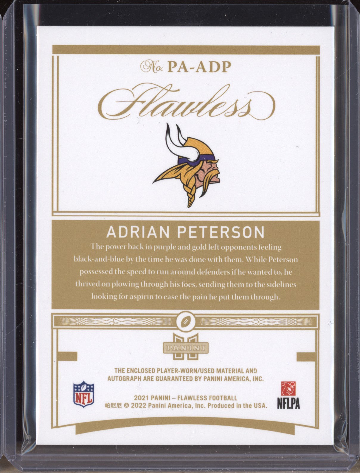 Adrian Peterson 2021 Panini Flawless PA-ADP Patch Auto RC 1/15