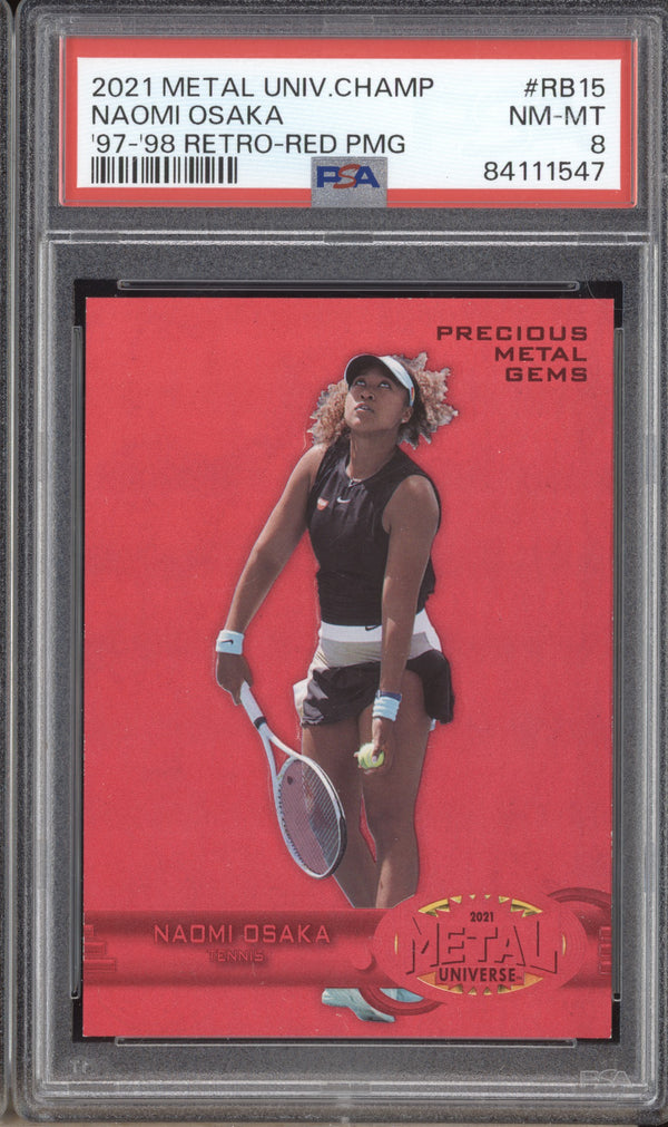 Naomi Osaka 2021 Skybox Metal Universe Champions RB-15 Precious Metal Gems Red PMG 86/100 PSA 8