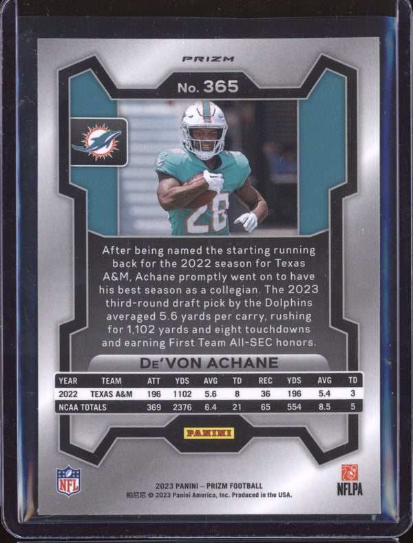 De'Von Achane 2023 Panini Prizm 365 Silver RC