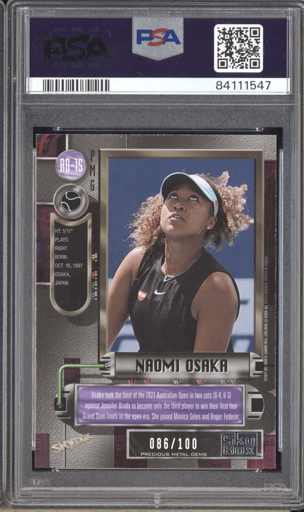 Naomi Osaka 2021 Skybox Metal Universe Champions RB-15 Precious Metal Gems Red PMG 86/100 PSA 8