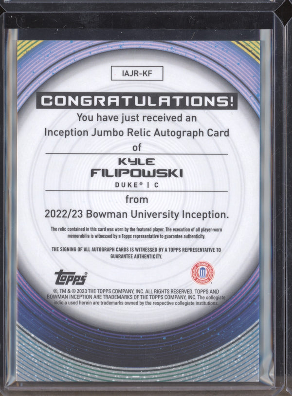 Kyle Filipowski 2022-23 Bowman University Inception Jumbo Relic Auto RC 70/199