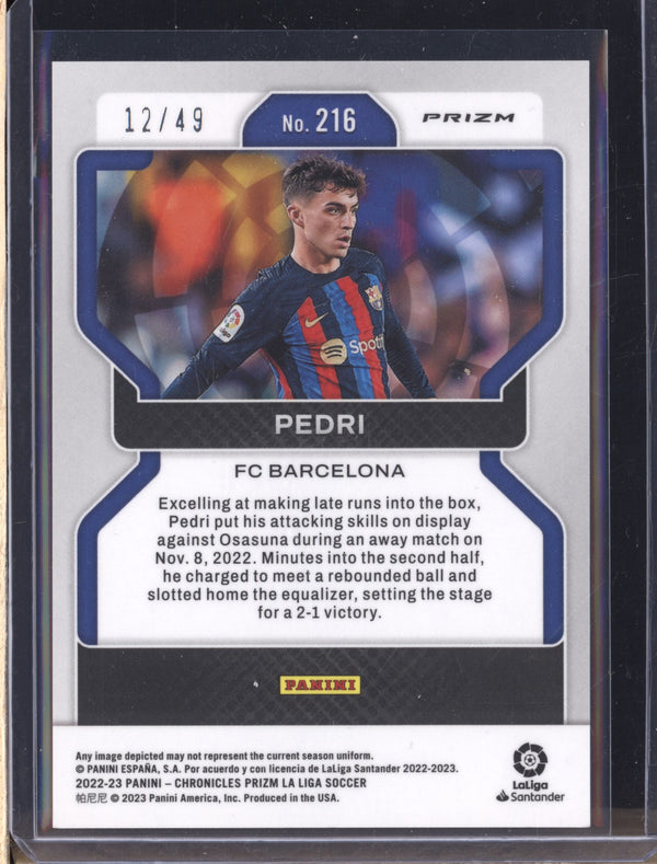 Pedri 2022-23 Panini Chronicles Soccer 216 Prizm Blue 12/49