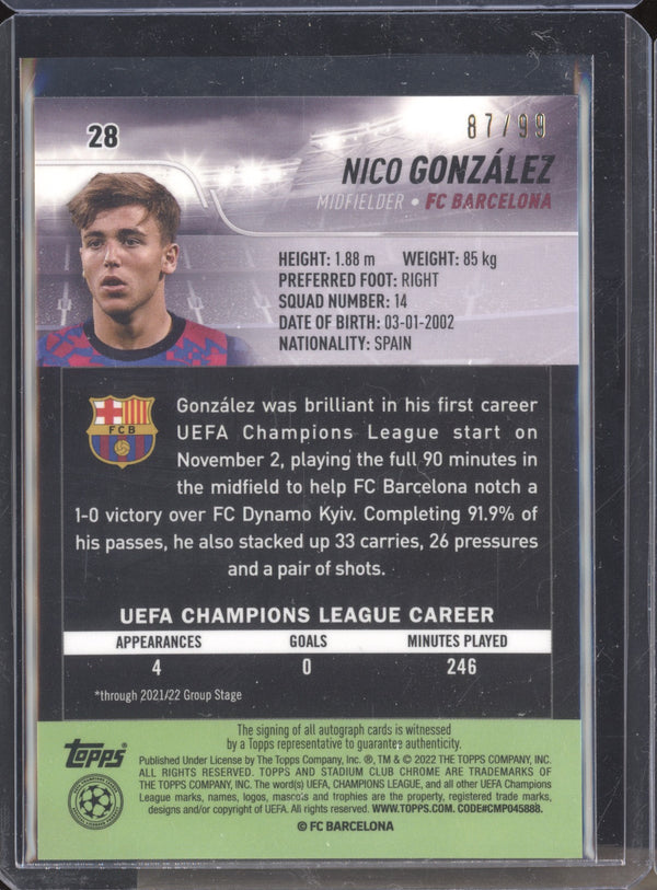 Nico Gonzalez 2021-22 Topps Stadium Club Chrome UCL 28 Image Variation Auto RC 87/99