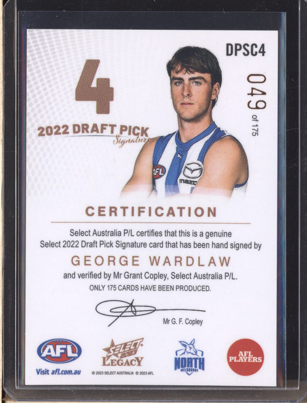 George Wardlaw 2023 Select Legacy DPSC4 Draft Pick Signature Copper RC 49/175