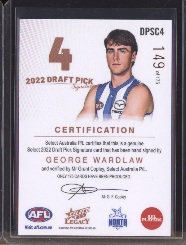 George Wardlaw 2023 Select Legacy DPSC4 Draft Pick Signature Copper RC 149/175