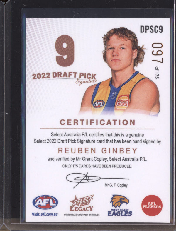 Reuben Ginbey 2023 Select Legacy DPSC9 Draft Pick Signature Copper RC 97/175