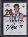 Brayden George 2023 Select Legacy DPSC26 Draft Pick Signature Copper RC 38/175