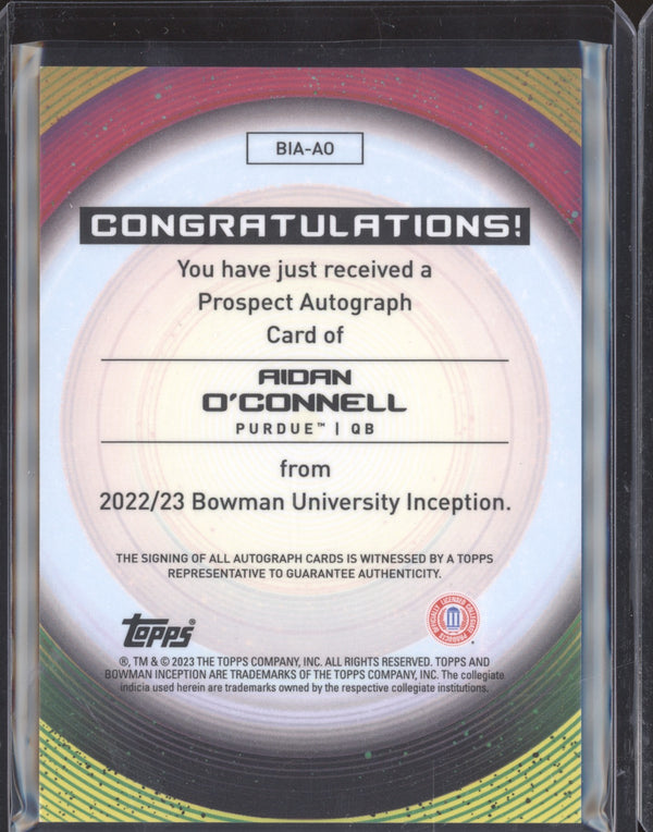 Aidan O'Connell 2022-23 Bowman University Inception BIA-AO Prospect Auto RC