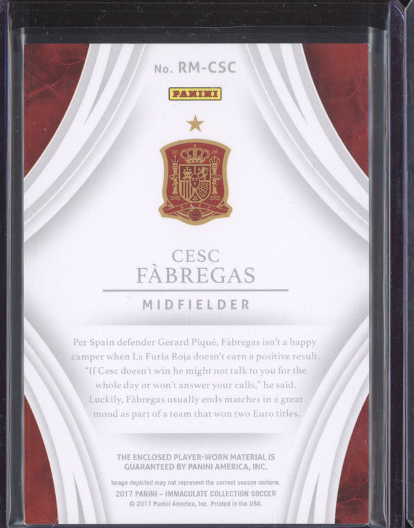 Cesc Fabregas 2017 Panini Immaculate Soccer RM-CSC Remarkable Patch Gold 8/10