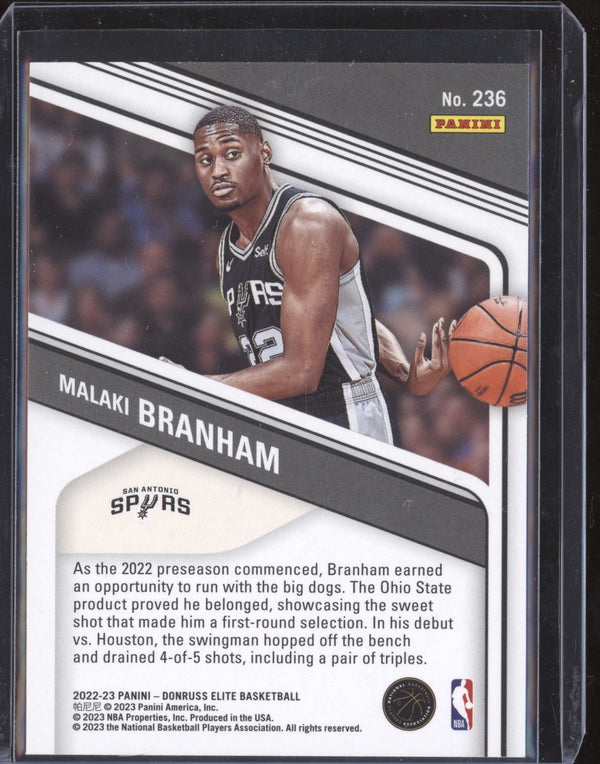 Malaki Branham 2022-23 Panini Donruss Elite 236 Rookie RC