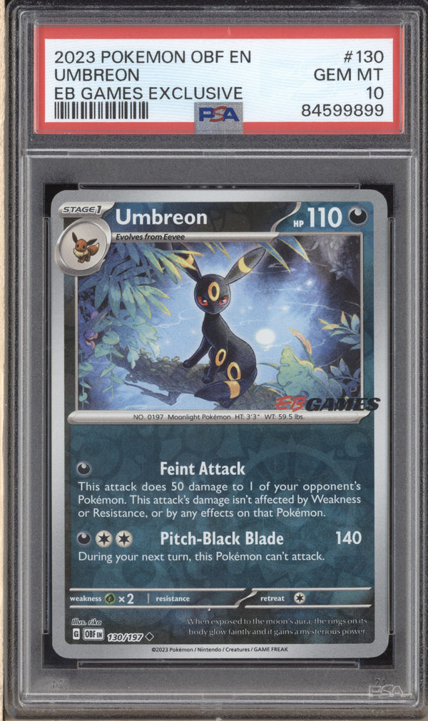 Umbreon 2023 Pokemon Obsidian Flames 130/197 EB Games Exclusive Holo PSA 10