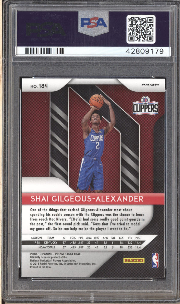 Shai Gilgeous-Alexander 2018-19 Panini Prizm 184 Silver RC PSA 9