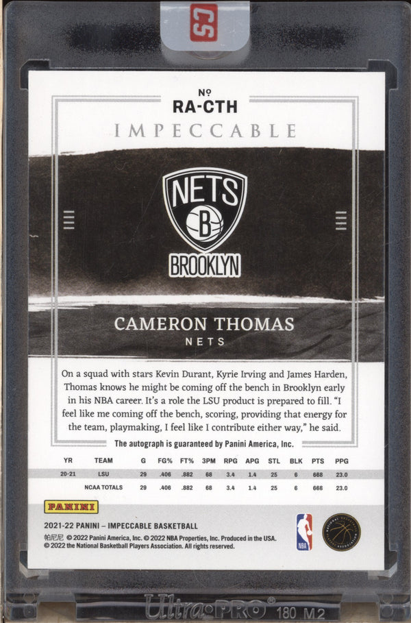 Cameron Thomas 2021-22 Panini Impeccable RA-CTH Rookie Auto Holo Silver RC 18/25