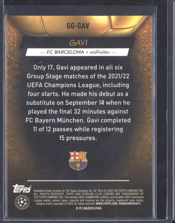 Gavi 2021-22 Topps Stadium Club Chrome UCL GG-GAV Glimpses of Gold RC