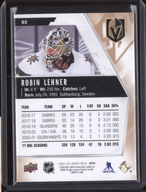 Robin Lehner 2021-22 Upper Deck SPx 80 249/299