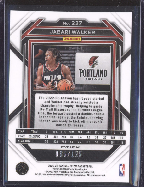 Jabari Walker 2022-23 Panini Prizm 237 Blue Ice RC 85/125