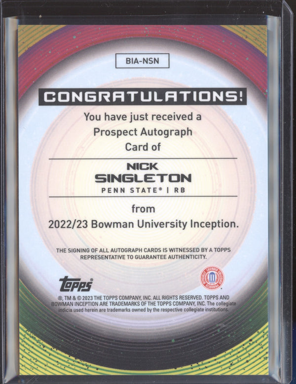 Nick Singleton 2022-23 Bowman University Inception Prospect Auto Fuchsia RC 54/75