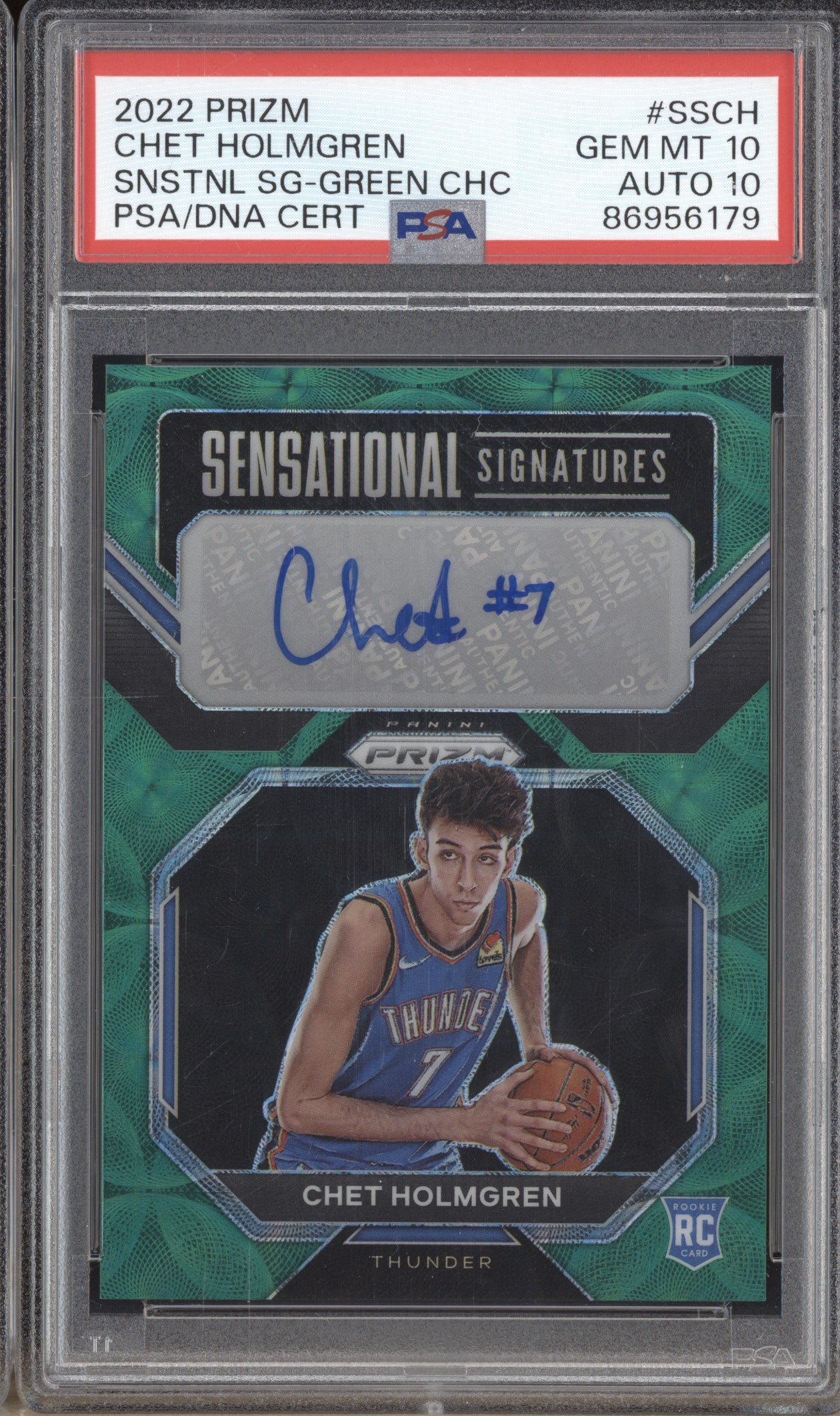 Chet Holmgren 2022-23 Panini Prizm Sensational Signatures Green RC 8/8 PSA 10/10