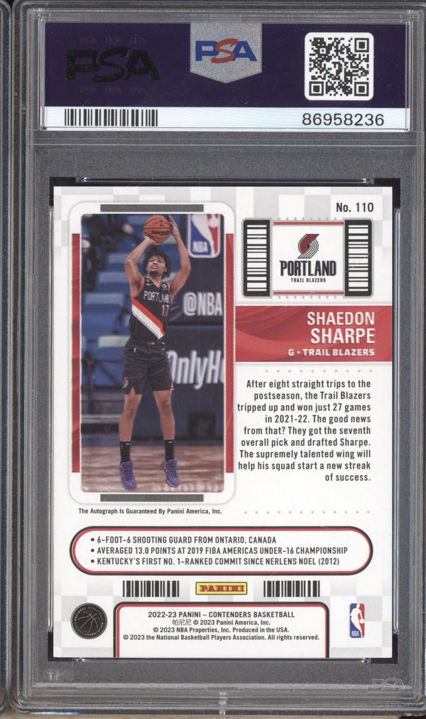 Shaedon Sharpe 2022-23 Panini Contenders The Finals Ticket Auto RC 21/49 PSA 10