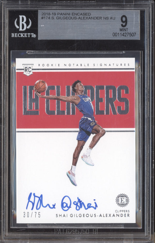 Shai Gilgeous-Alexander 2019 Panini Encased Notable Signatures RC 30/75 BGS 9/10