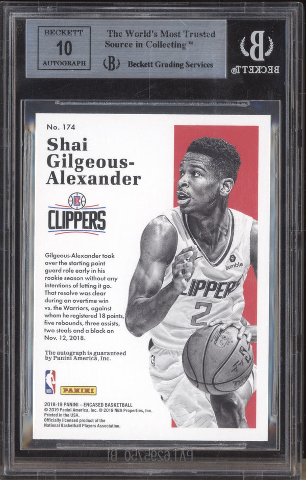 Shai Gilgeous-Alexander 2019 Panini Encased Notable Signatures RC 30/75 BGS 9/10