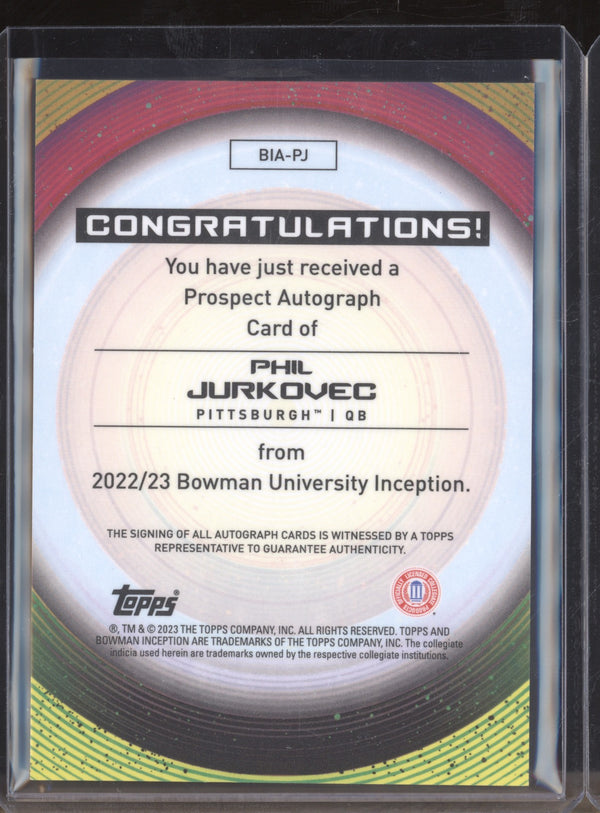 Phil Jurkovec 2022-23 Bowman University Inception BIA-PJ Prospect Auto RC