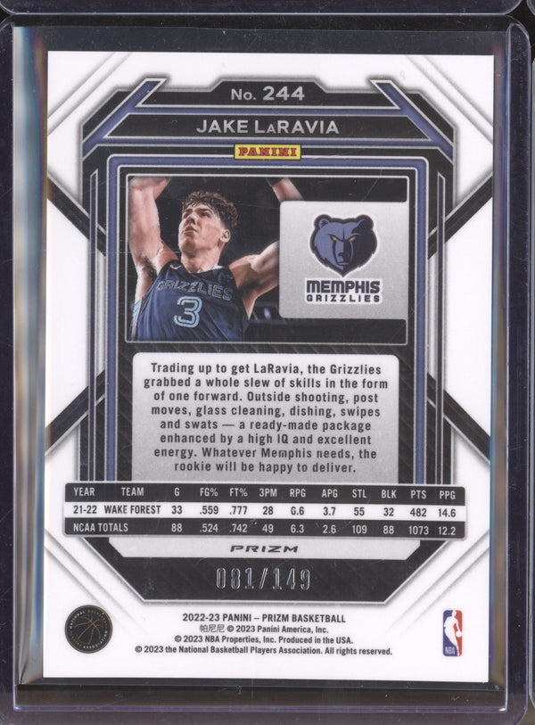 Jake LaRavia 2022-23 Panini Prizm 244 Purple Ice RC 81/149