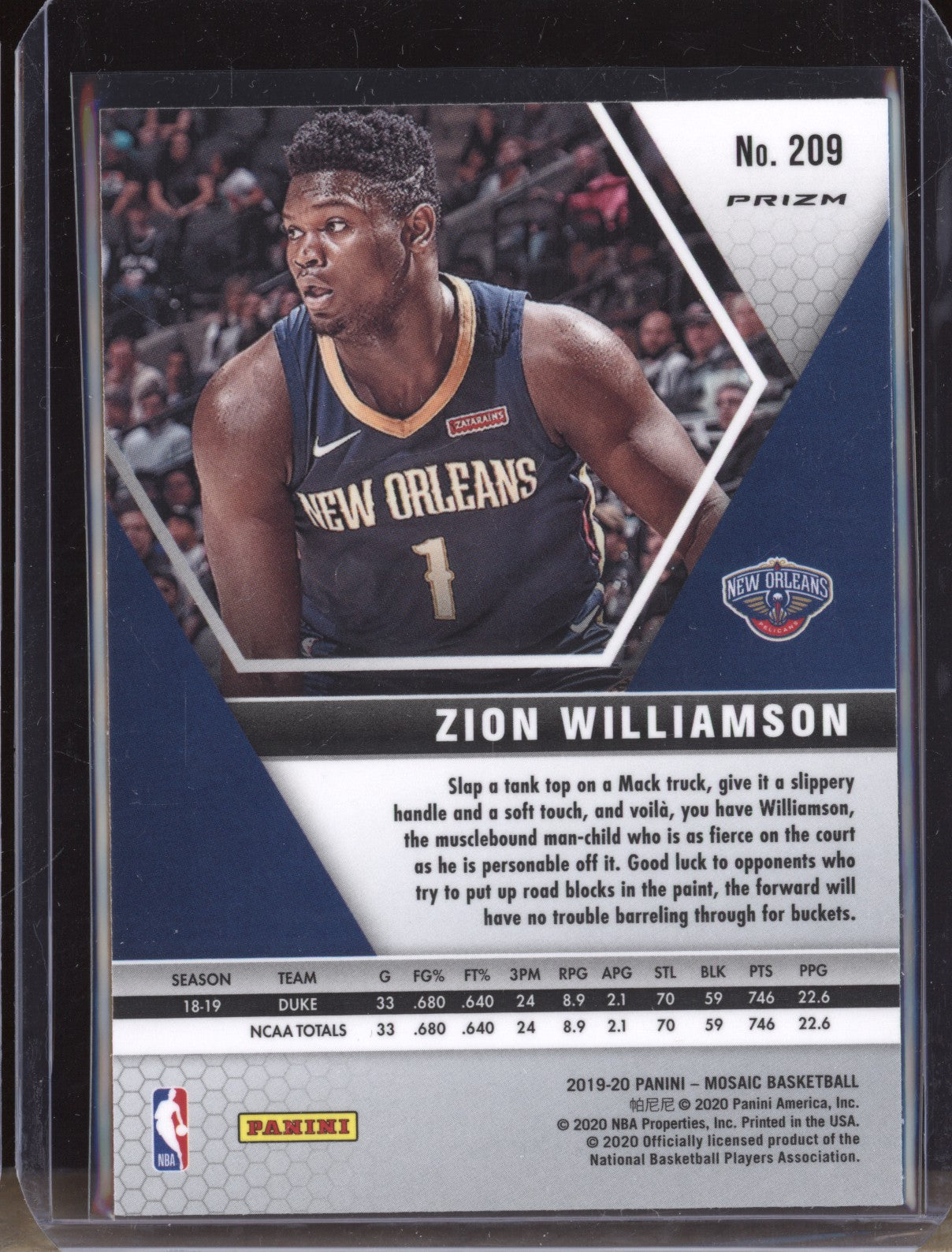 Zion Williamson 2019-20 Panini Mosaic 209 Reactive Orange RC