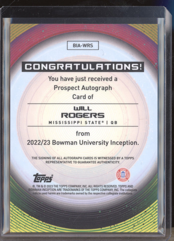 Will Rogers 2022-23 Bowman University Inception BIA-WRS Prospect Auto RC