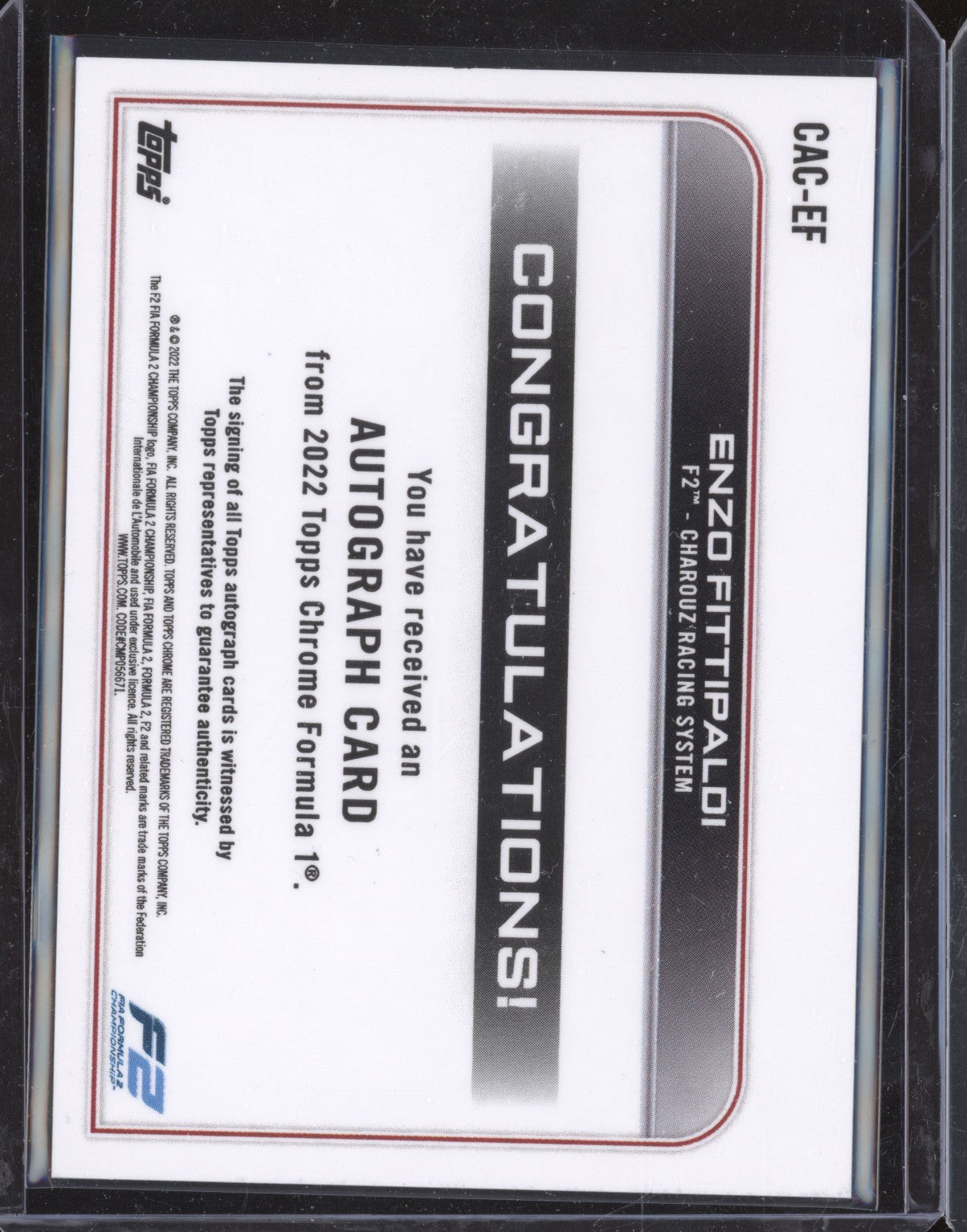 Enzo Fittipaldi 2022 Topps Chrome Formula 1 CAC-EF Auto