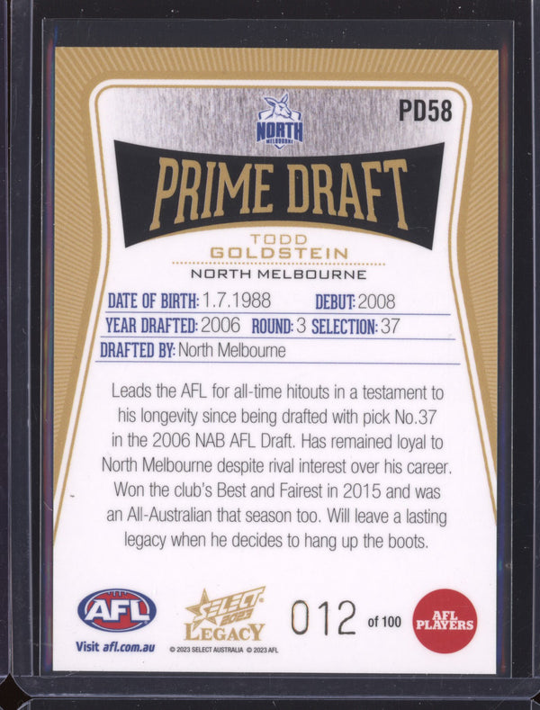 Todd Goldstein 2023 Select Legacy PD58 Prime Draft 12/100