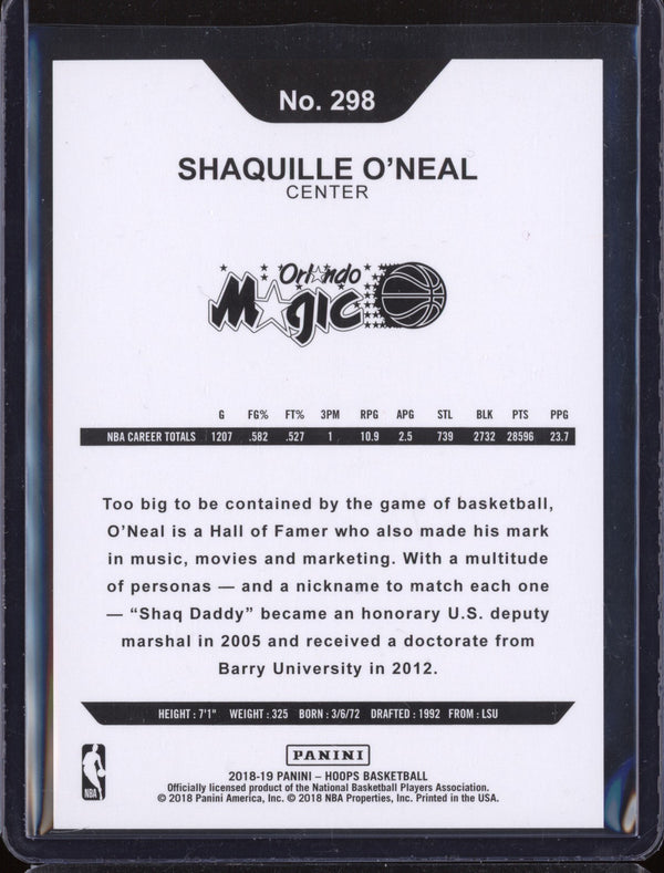 Shaquille O'Neal 2018-19 Panini Hoops 298 Tribute Silver 129/199