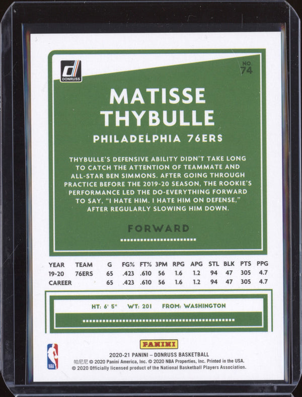 Matisse Thybulle 2020-21 Panini Donruss 74 Blue Laser 30/49