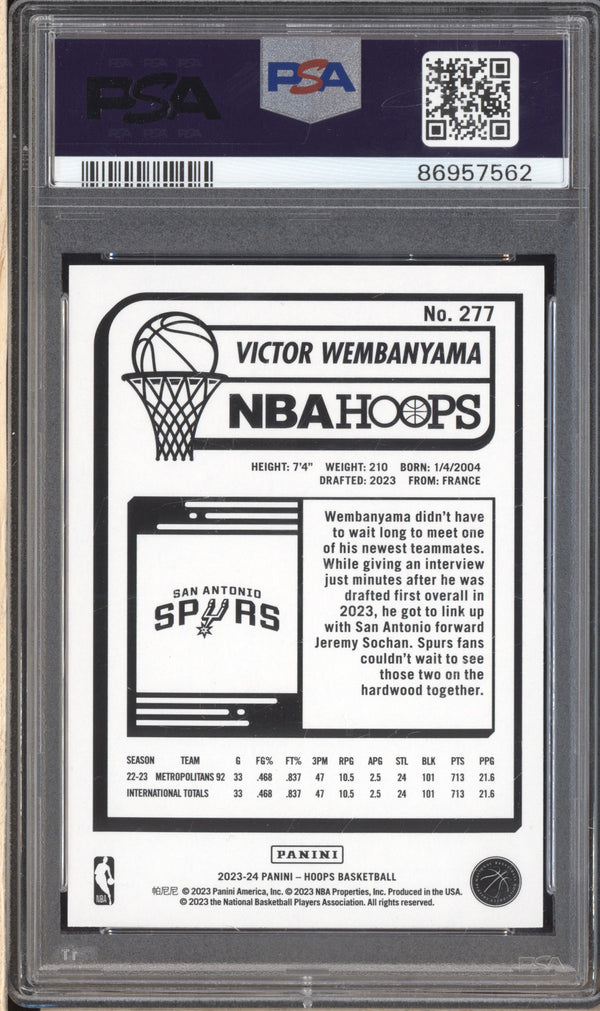 Victor Wembanyama 2023-24 Panini Hoops 277 Silver RC 150/199 PSA 9