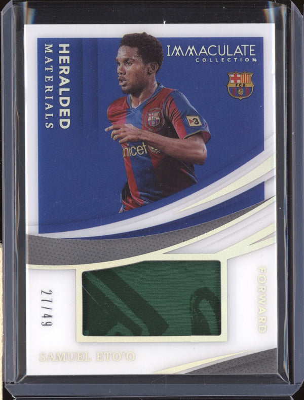 Samuel Eto'o 2021 Panini Immaculate HM-SE Heralded Materials Silver Patch 27/49