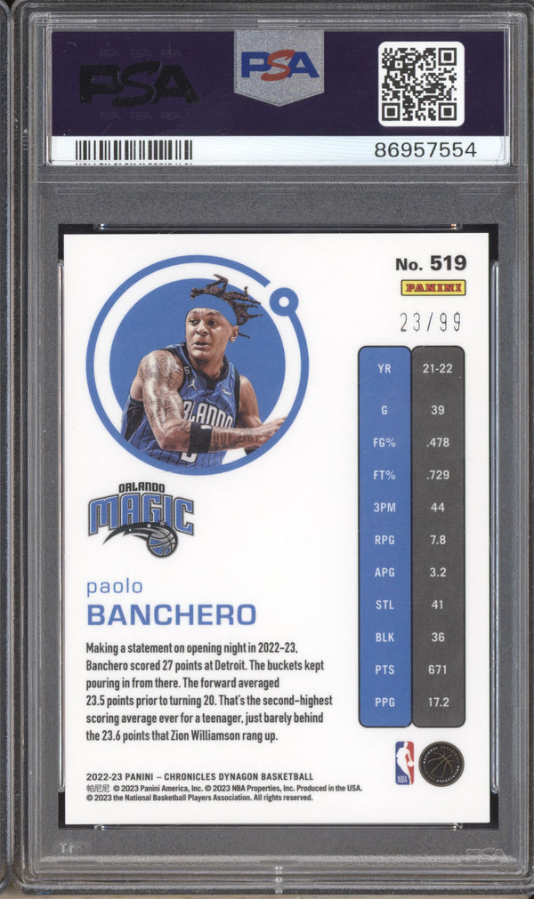 Paolo Banchero 2022-23 Panini Chronicles 519 Dynagon Blue RC 23/99 PSA 10