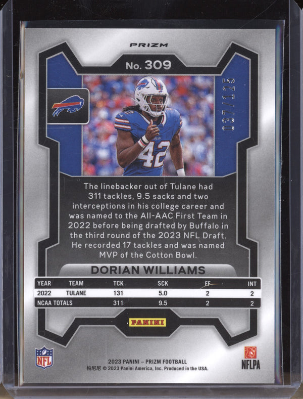 Dorian Williams 2023 Panini Prizm 309 Purple RC 37/125